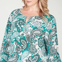 Hearts Of Palm Womens Plus Keyhole Neck 3/4 Sleeve Embellished Peasant Top