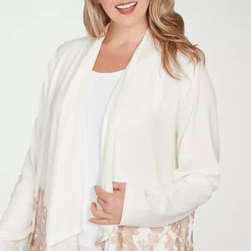 Hearts Of Palm Womens Plus Long Sleeve Open Front Cardigan