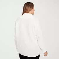 Hearts Of Palm Plus Womens Cowl Neck Long Sleeve Pullover Sweater