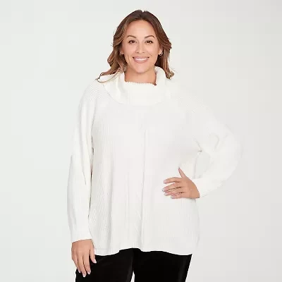 Hearts Of Palm Plus Womens Cowl Neck Long Sleeve Pullover Sweater