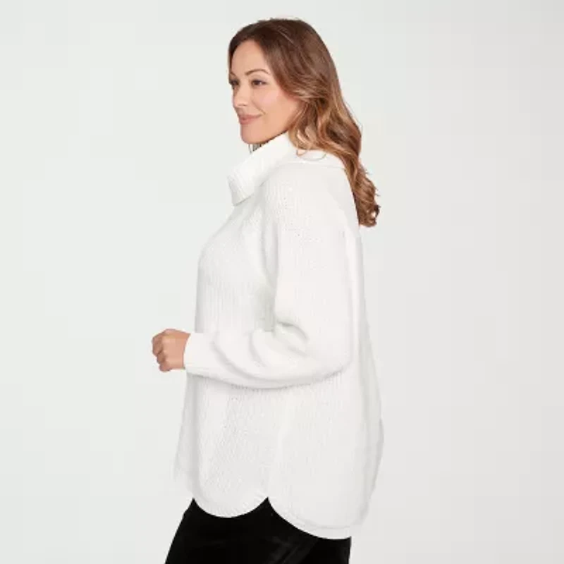 Hearts Of Palm Plus Womens Cowl Neck Long Sleeve Pullover Sweater