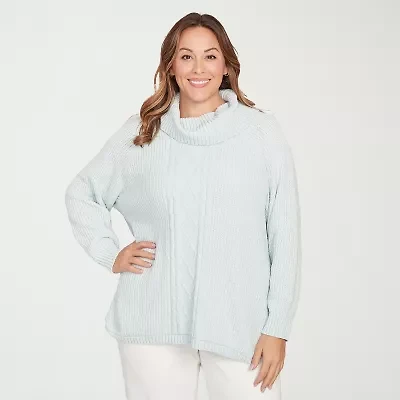 Hearts Of Palm Plus Womens Cowl Neck Long Sleeve Pullover Sweater