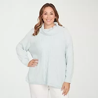 Hearts Of Palm Plus Womens Cowl Neck Long Sleeve Pullover Sweater