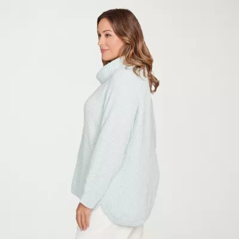 Hearts Of Palm Plus Womens Cowl Neck Long Sleeve Pullover Sweater