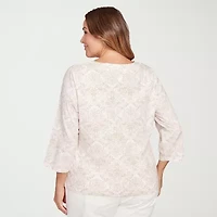 Hearts Of Palm Womens Plus Keyhole Neck 3/4 Sleeve T-Shirt