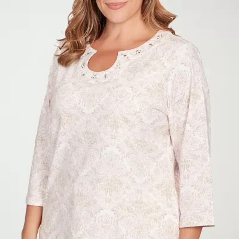 Hearts Of Palm Womens Plus Keyhole Neck 3/4 Sleeve T-Shirt