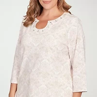 Hearts Of Palm Womens Plus Keyhole Neck 3/4 Sleeve T-Shirt