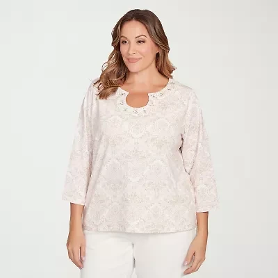 Hearts Of Palm Womens Plus Keyhole Neck 3/4 Sleeve T-Shirt