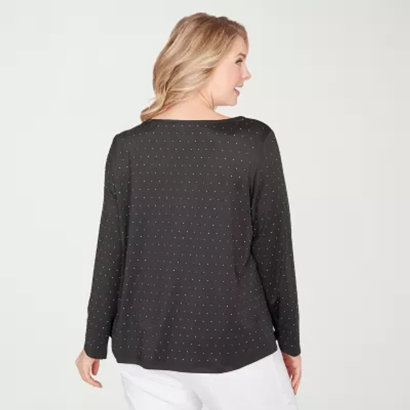 Hearts Of Palm Womens Plus Asymmetrical Neck Long Sleeve T-Shirt