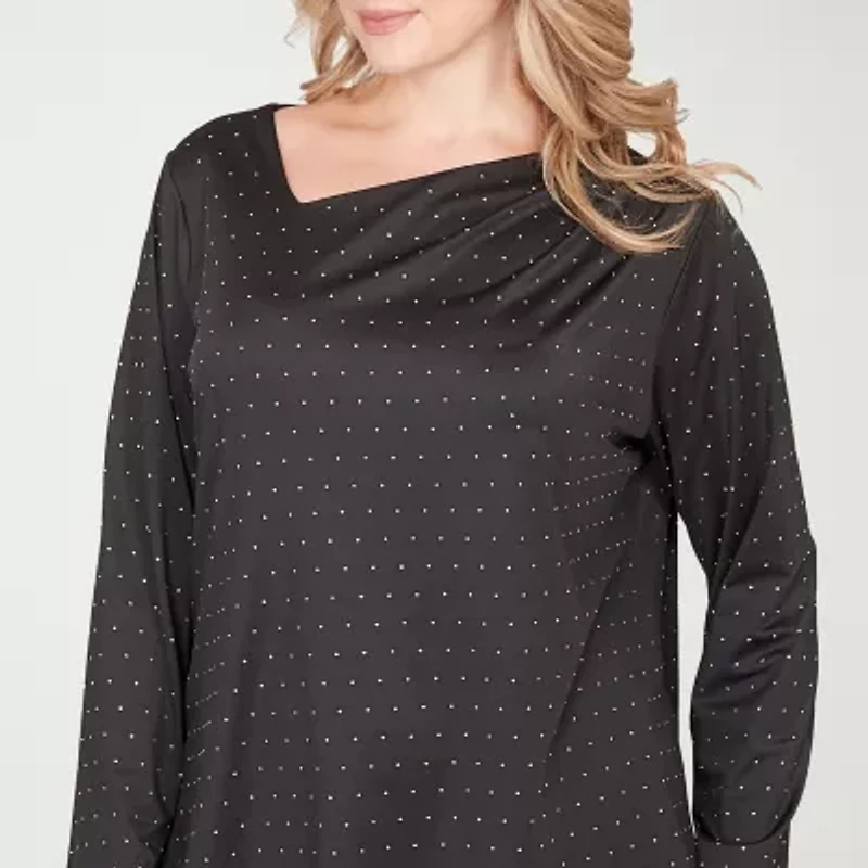 Hearts Of Palm Womens Plus Asymmetrical Neck Long Sleeve T-Shirt