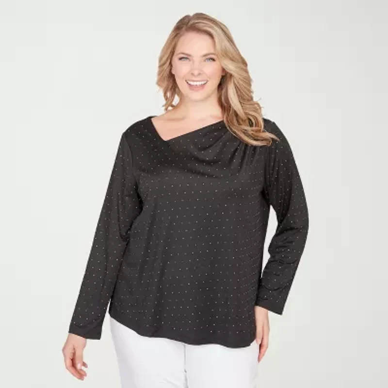 Hearts Of Palm Womens Plus Asymmetrical Neck Long Sleeve T-Shirt