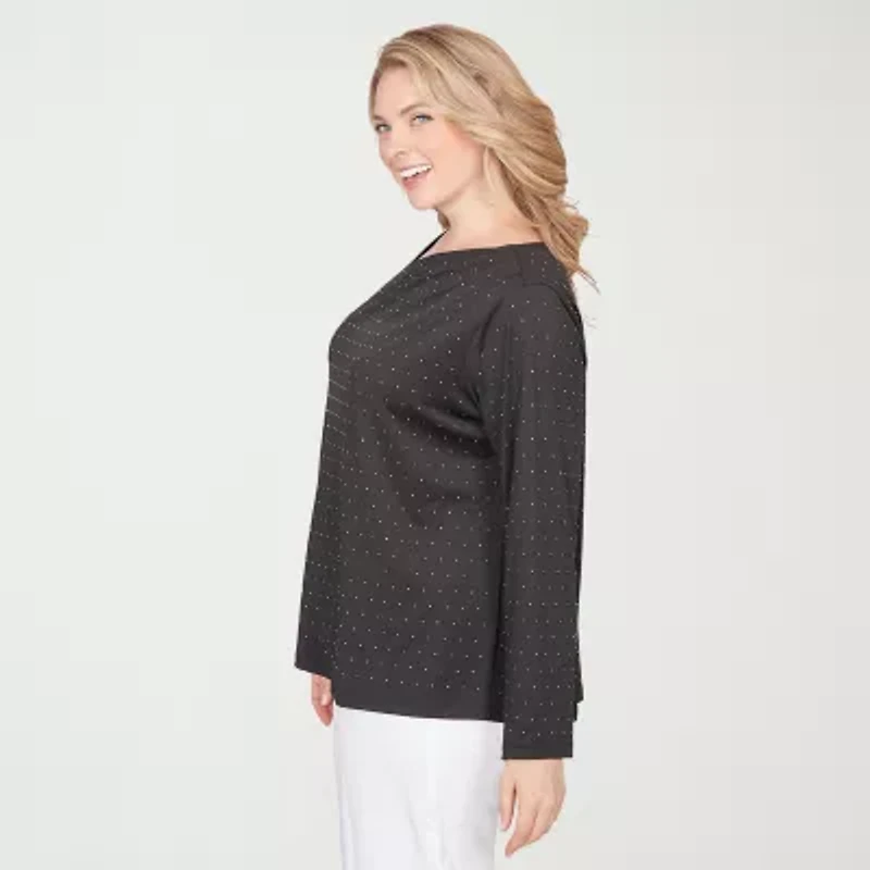 Hearts Of Palm Womens Plus Asymmetrical Neck Long Sleeve T-Shirt