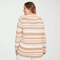 Hearts Of Palm Plus Womens Cowl Neck Long Sleeve Striped Pullover Sweater
