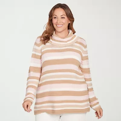 Hearts Of Palm Plus Womens Cowl Neck Long Sleeve Striped Pullover Sweater