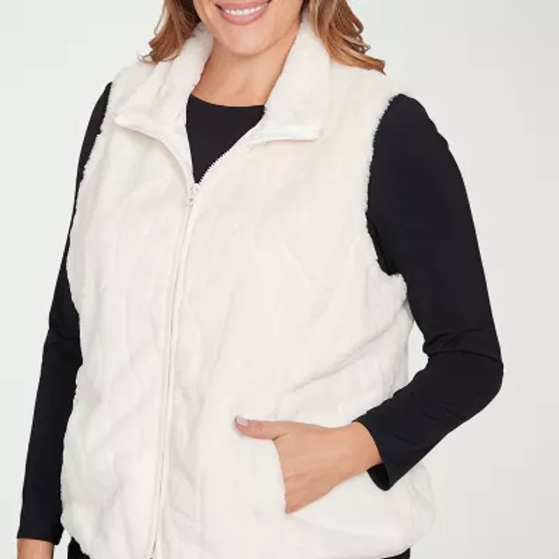 Hearts Of Palm Womens Plus Lightweight Faux Fur Vest