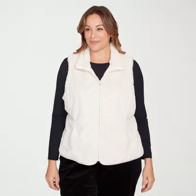 Hearts Of Palm Womens Plus Lightweight Faux Fur Vest