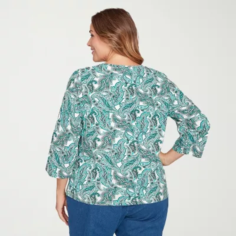 Hearts Of Palm Womens Plus V Neck 3/4 Sleeve T-Shirt