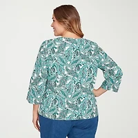 Hearts Of Palm Womens Plus V Neck 3/4 Sleeve T-Shirt