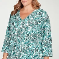 Hearts Of Palm Womens Plus V Neck 3/4 Sleeve T-Shirt