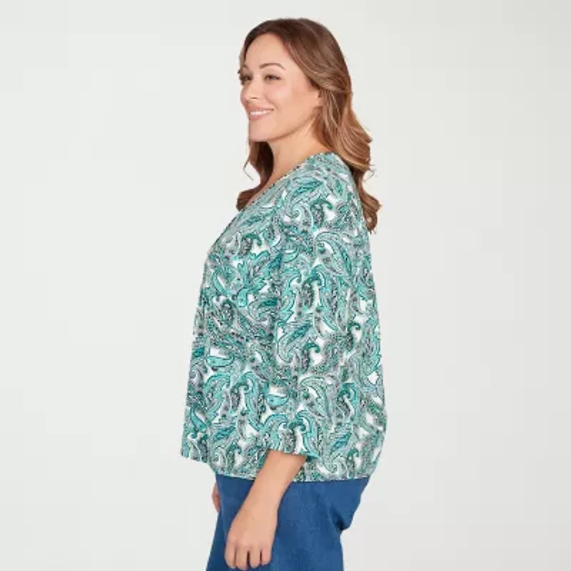 Hearts Of Palm Womens Plus V Neck 3/4 Sleeve T-Shirt