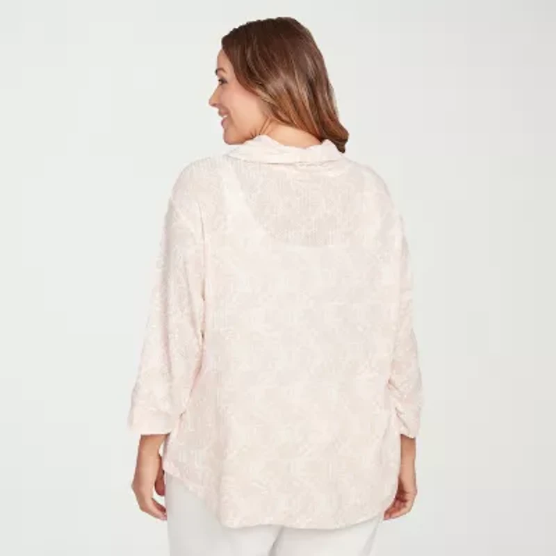 Hearts Of Palm Womens Plus Cowl Neck Long Sleeve T-Shirt