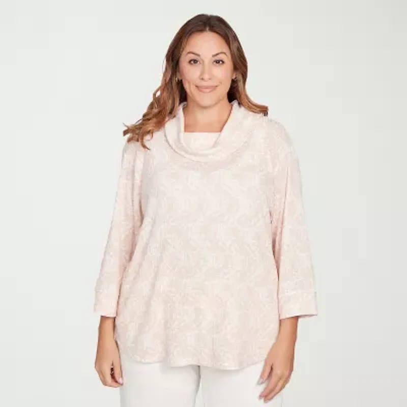 Hearts Of Palm Womens Plus Cowl Neck Long Sleeve T-Shirt