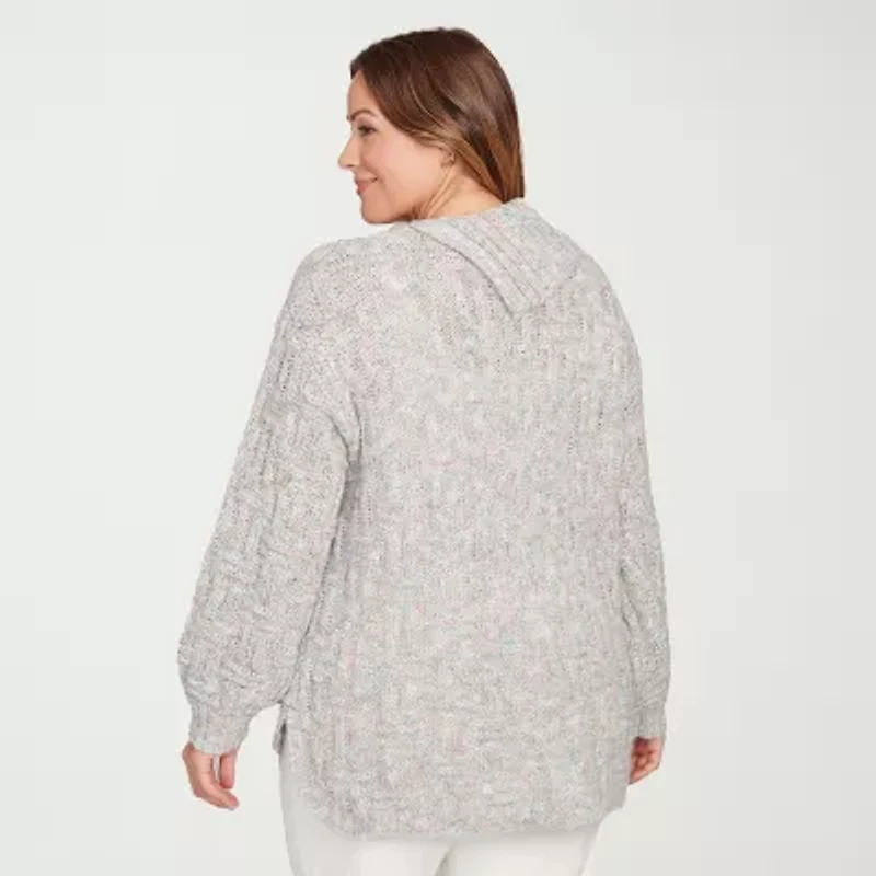 Hearts Of Palm Plus Womens Envelope Neck Long Sleeve Abstract Pullover Sweater