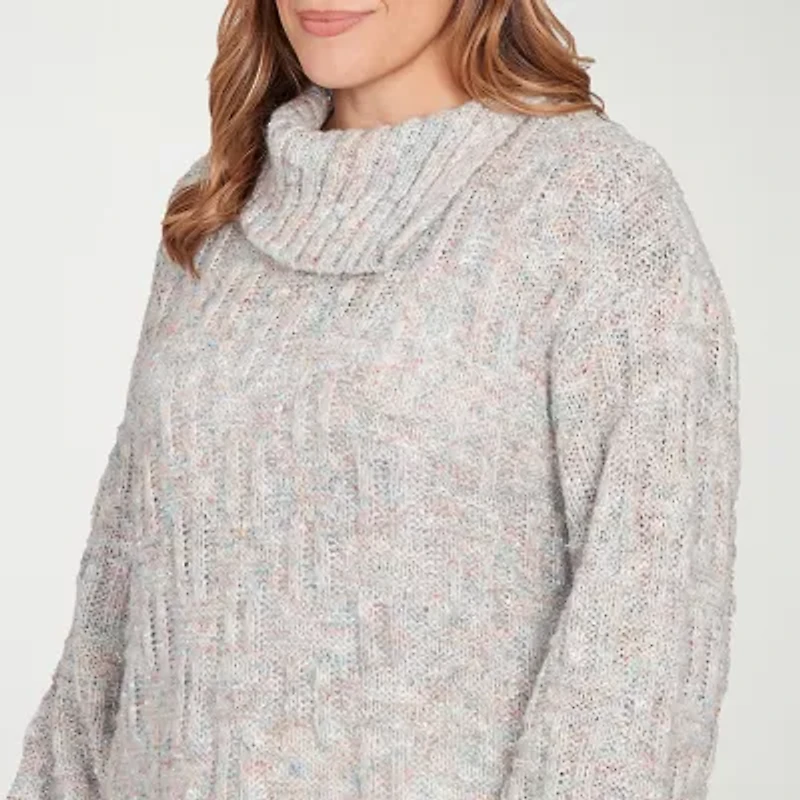 Hearts Of Palm Plus Womens Envelope Neck Long Sleeve Abstract Pullover Sweater