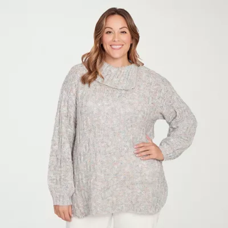 Hearts Of Palm Plus Womens Envelope Neck Long Sleeve Abstract Pullover Sweater