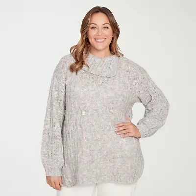 Hearts Of Palm Plus Womens Envelope Neck Long Sleeve Abstract Pullover Sweater