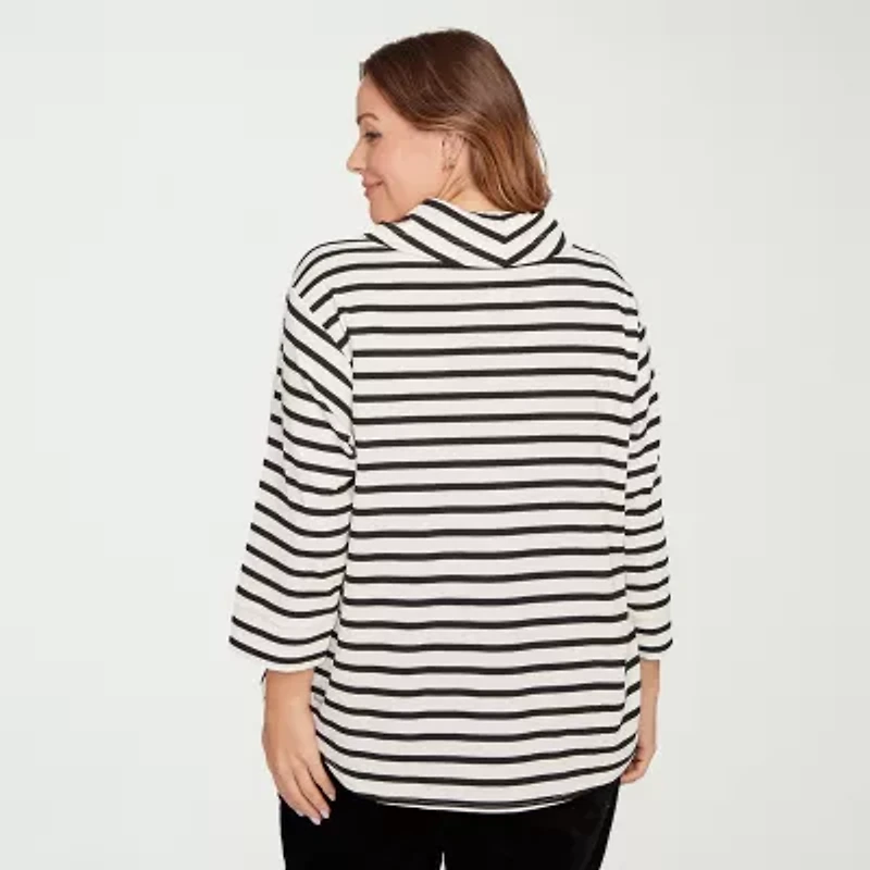 Hearts Of Palm Womens Plus Cowl Neck 3/4 Sleeve T-Shirt