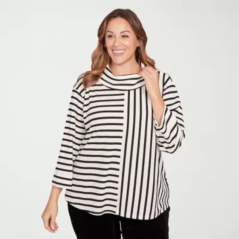 Hearts Of Palm Womens Plus Cowl Neck 3/4 Sleeve T-Shirt