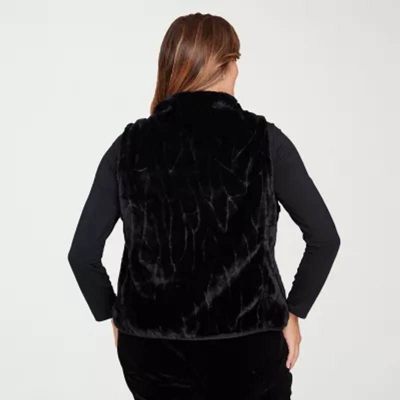 Hearts Of Palm Womens Plus Lightweight Faux Fur Vest