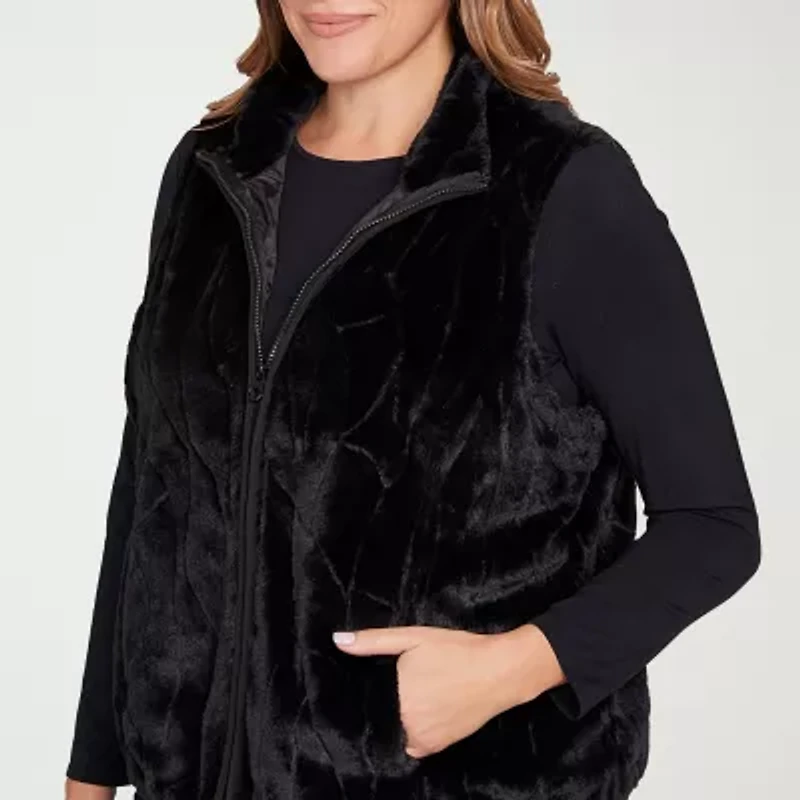 Hearts Of Palm Womens Plus Lightweight Faux Fur Vest