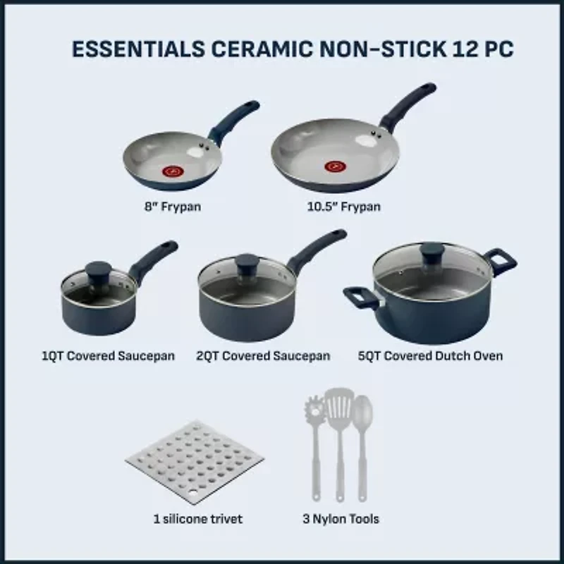 T-Fal Essentials Ceramic 12-pc. Cookware Set