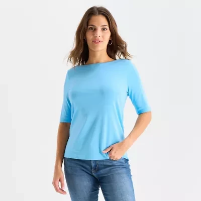 St. John's Bay Womens Tall Boat Neck 3/4 Sleeve T-Shirt