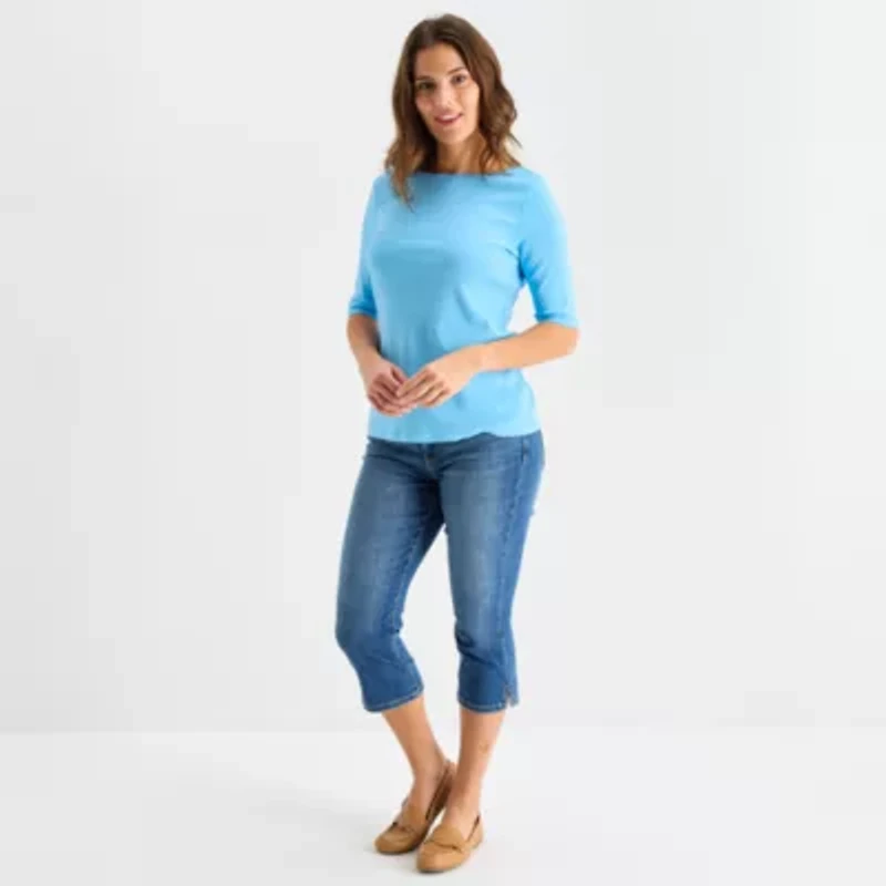 St. John's Bay Womens Tall Boat Neck 3/4 Sleeve T-Shirt