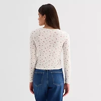 Arizona Womens Juniors Square Neck Long Sleeve Layered Top