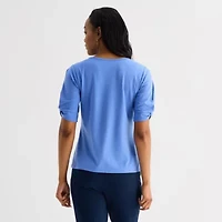 Liz Claiborne Womens V Neck Elbow Sleeve Blouse