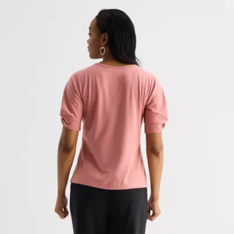 Liz Claiborne Womens V Neck Elbow Sleeve Blouse