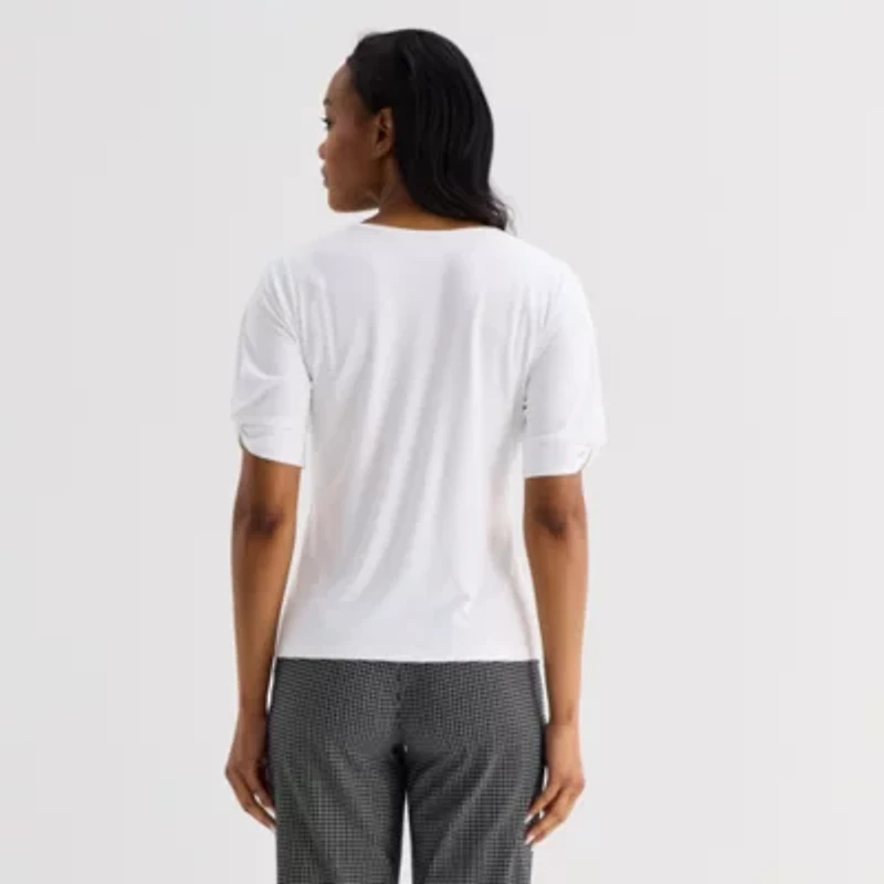 Liz Claiborne Womens V Neck Elbow Sleeve Blouse