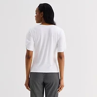 Liz Claiborne Womens V Neck Elbow Sleeve Blouse