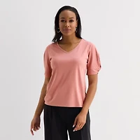 Liz Claiborne Womens V Neck Elbow Sleeve Blouse