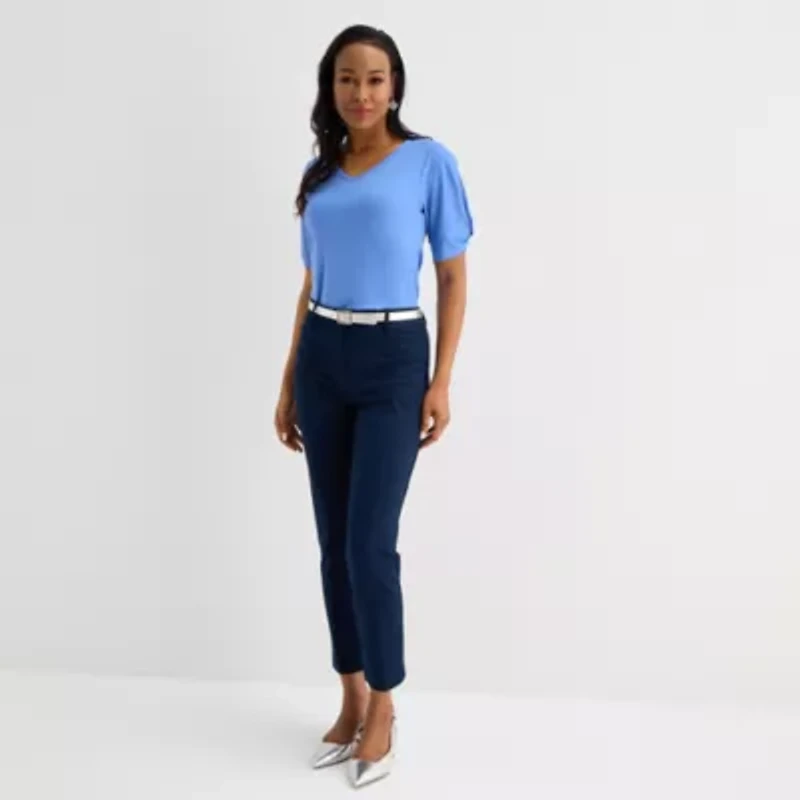 Liz Claiborne Womens V Neck Elbow Sleeve Blouse