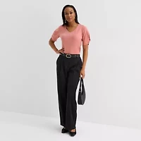 Liz Claiborne Womens V Neck Elbow Sleeve Blouse