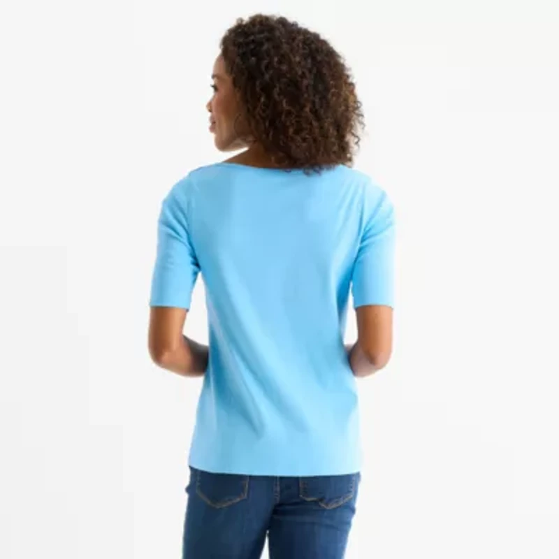 St. John's Bay Womens Easy-on + Easy-off Boat Neck Short Sleeve Adaptive T-Shirt