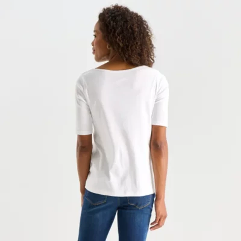 St. John's Bay Womens Easy-on + Easy-off Boat Neck Short Sleeve Adaptive T-Shirt