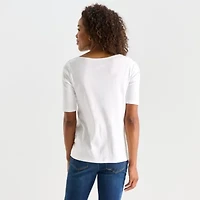 St. John's Bay Womens Easy-on + Easy-off Boat Neck Short Sleeve Adaptive T-Shirt