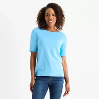St. John's Bay Womens Easy-on + Easy-off Boat Neck Short Sleeve Adaptive T-Shirt