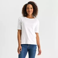 St. John's Bay Womens Easy-on + Easy-off Boat Neck Short Sleeve Adaptive T-Shirt